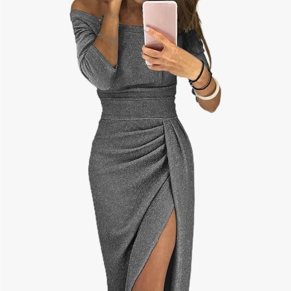 High slit sparkly gray dress